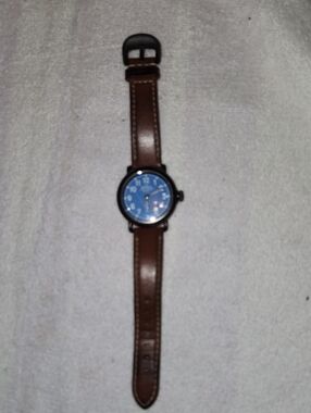 Shinola Argonite Brown Leather Strap Watch with Blue Dial